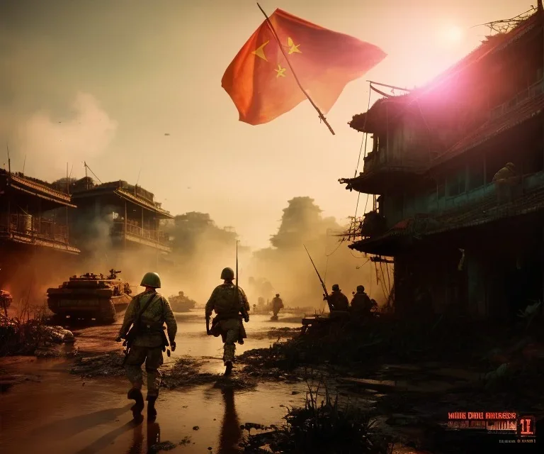 vietnam war. war. napalm. bokeh. lens flare. warm lights. high detailed. beksinski