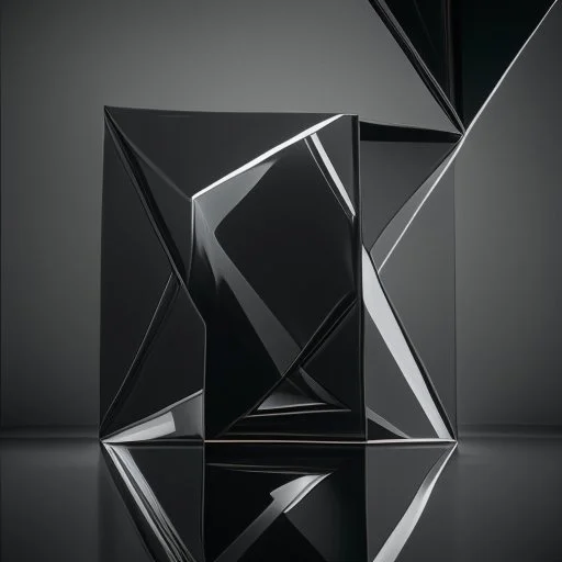 Create a visually striking geometry hi tech prisma simple minimal in dark glass reflections abstract composition that embodies the essence of luxury and craftsmanship, pure black