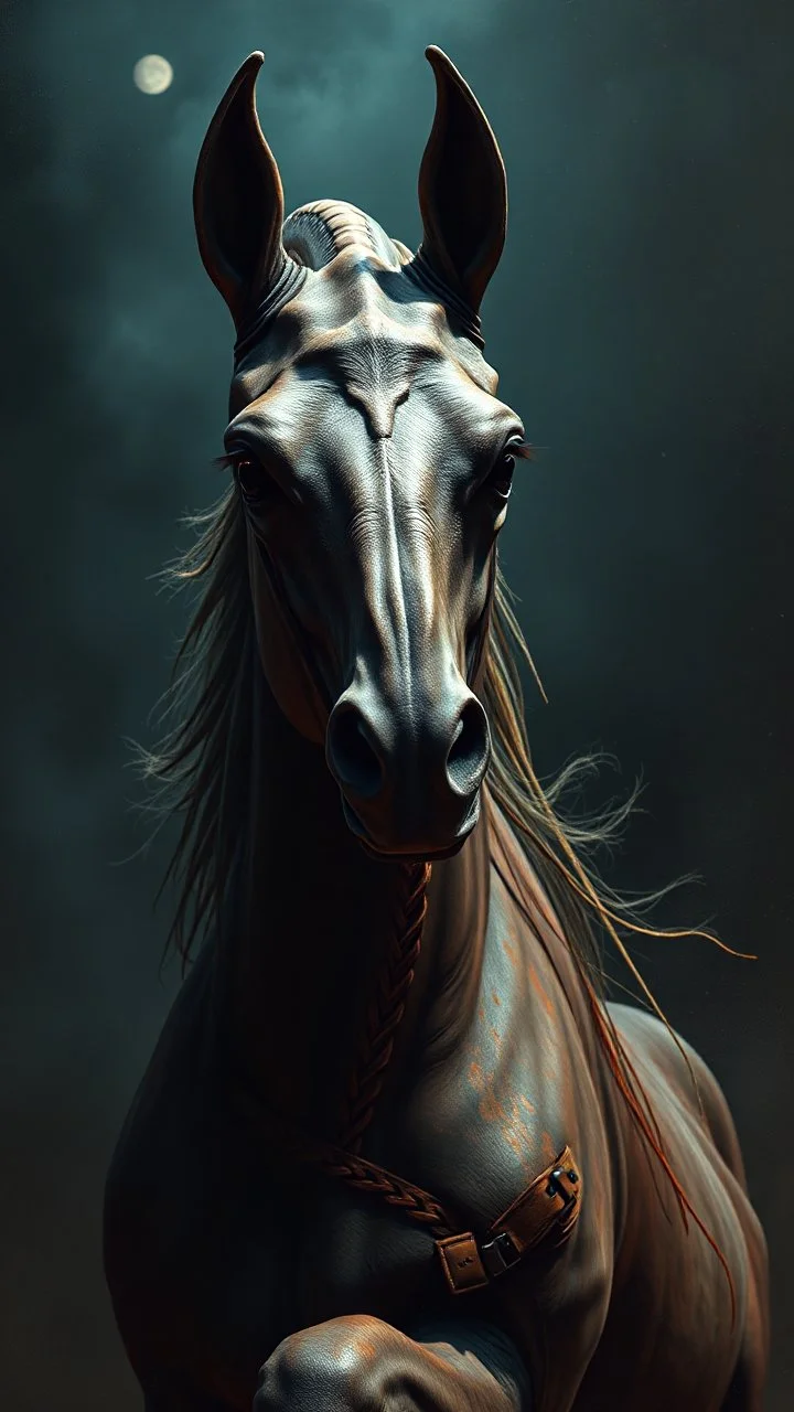 Bosch painting style nightmare in 3D , an Alien on a horse background, high Quality picture , 8k