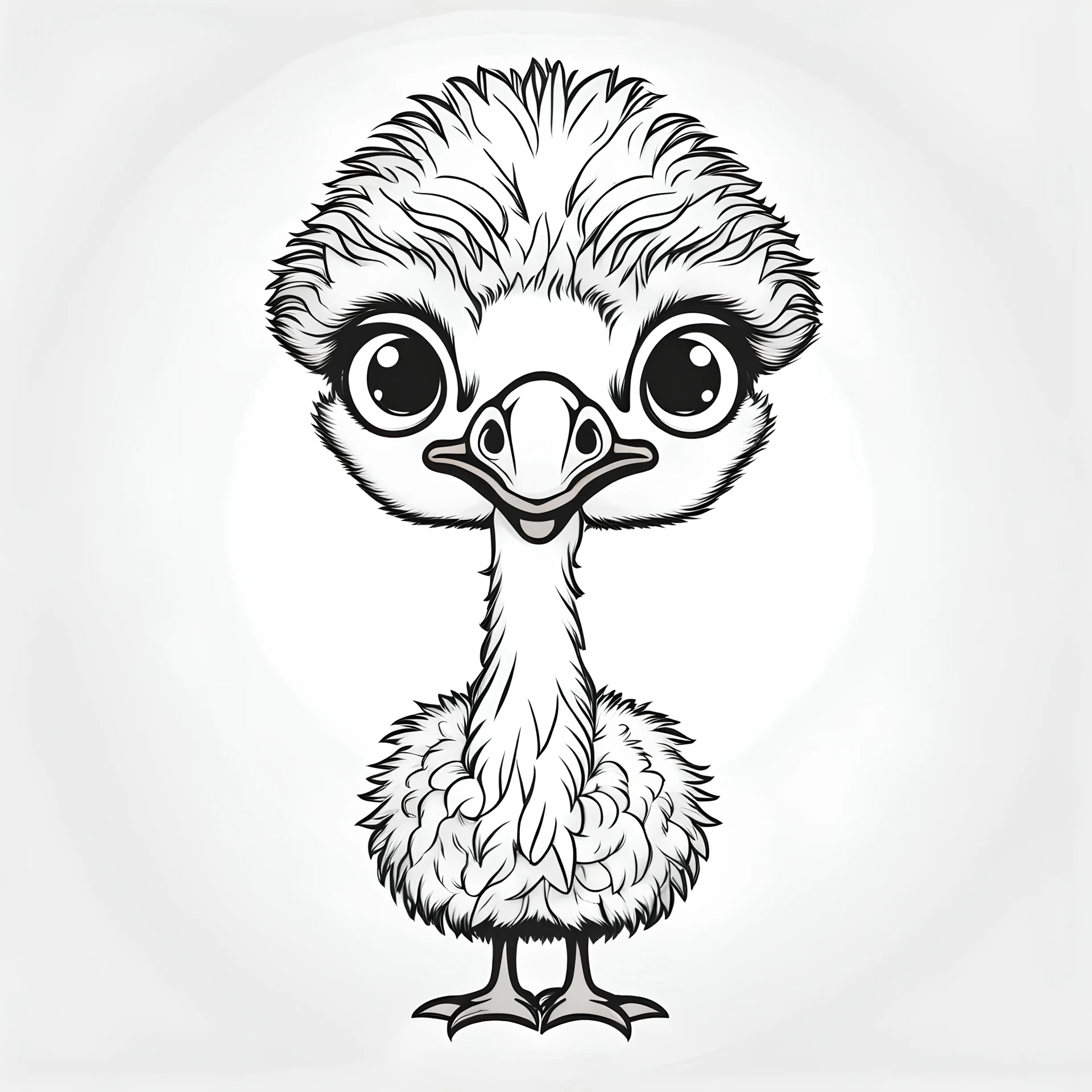 cute Ostrich, black and white, white background, clean lines, coloring page for kids,