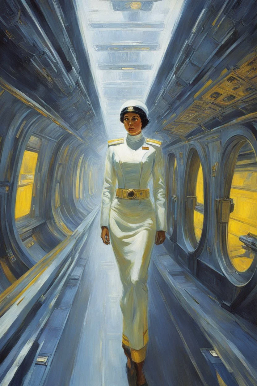 [Kupka] Driven by an unexplained urge, Ensign Dorothy followed her instincts, venturing outside the secure sections of the starship USS Enterprise. The sleek corridors and gleaming infrastructure gave way to unused maintenance trenches and Jefferies tubes. While expertise and caution were required to navigate the antiquated infrastructure, a sense of removal from duty calls beckoned her deeper. This network stretched further than any crew member had documented, a vast contrast to the bustling op