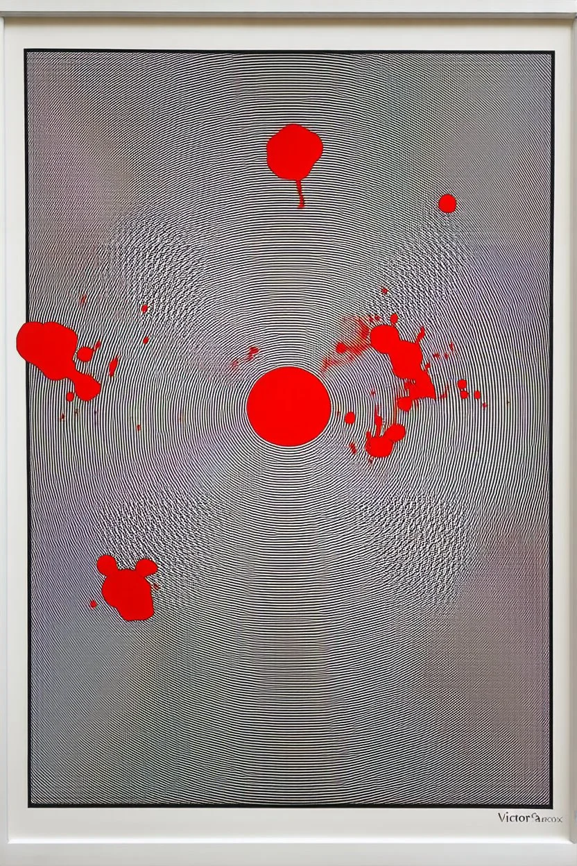 Harmonox; Victor Vasarely; black and white with splashes of poppy red