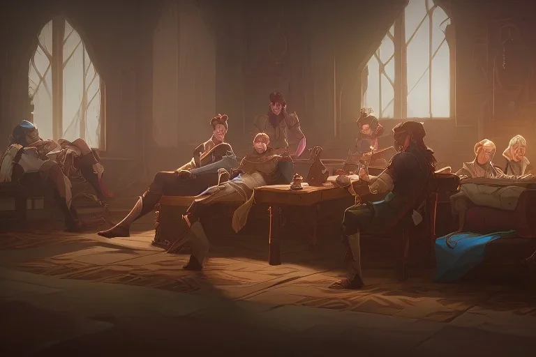 Adventurers Resting in tavern beds, fantasy