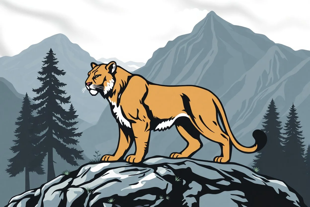 a mountain lion in a royal lion position like on flags or crests, vector