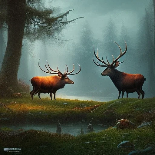 dark fantasy setting, fantastical stag