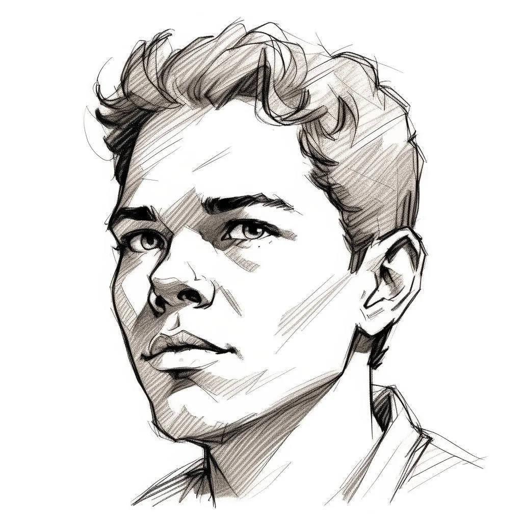 Sketch drawing of a young man's face