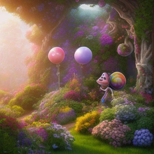 pixar style, volumetric summer garden environment and background, realistic painting of m&m, looking excited, volumetric lighting, dramatic lighting, detailed digital painting, extreme dense and fine fur, anime, ornate, colour-washed colors, elegant, small minutiae, tiny features, particulars, centered, smooth, sharp focus, renderman gofur render, 8k, uhd, detailed eyes, realistic shaded volumetric lighting, sunlight caustics, backlight, centered camera view