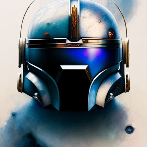 photorealistic jango fett helmet, illustration by <agnes cecile> <Yoji Shinkawa>, natural tones, ornate and intricate detail , soft smooth lighting, soft blue and silver colors,