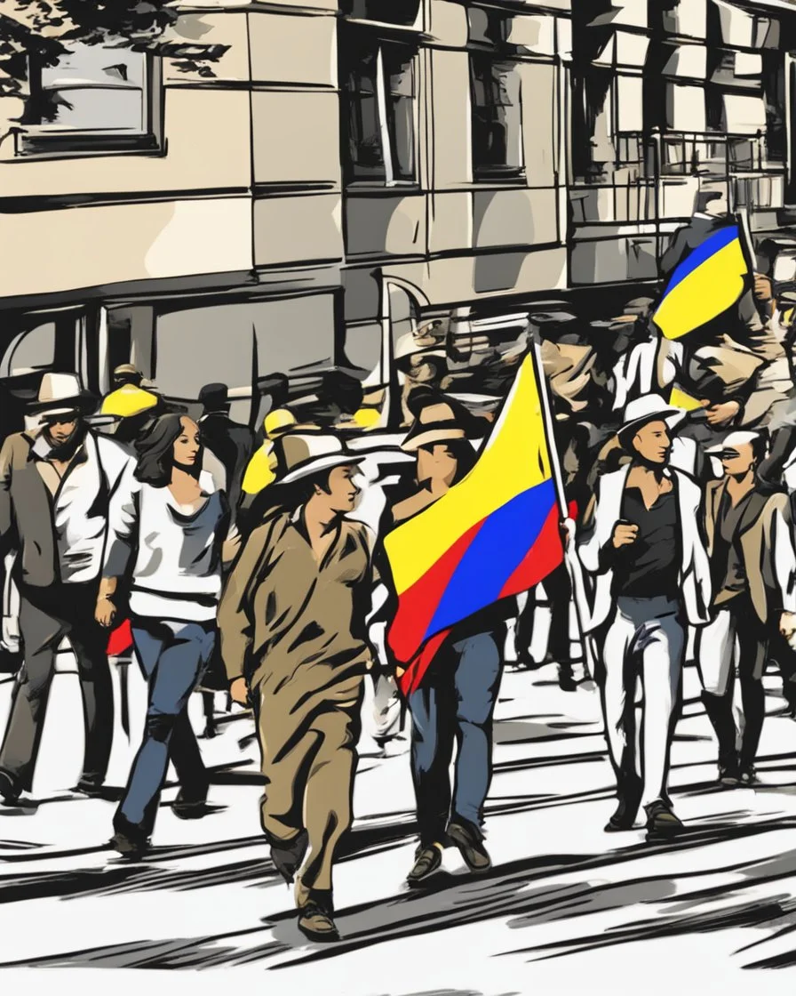 Ilustración vectorial de personas caminando con bandera de Colombia