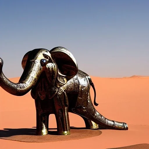 A mechanical metallic elephant in Sahara by arik roper