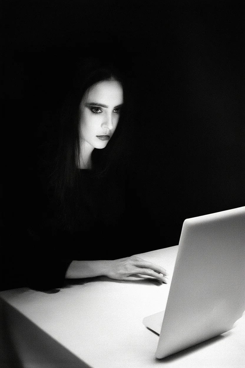 solana king liquidation flush shadow face in a dark room looking at computer oracle of delphi seeing the future in the style of surrealism black and white