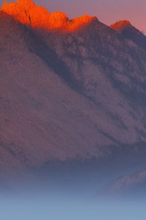 big rock mountains with and orange dawn sky with no clouds close montains