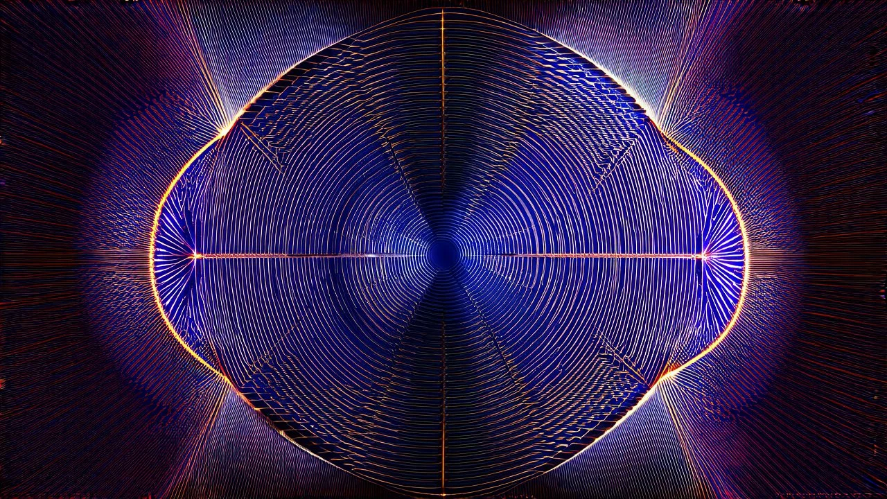 3d structures recursive made of a metallic random color ribon thick line art of circlular geometry objects ,pretty gallaxy background