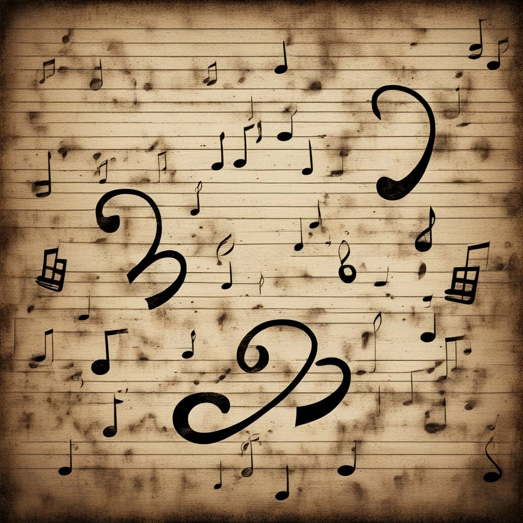 Wavy Mini Rustic Grunge Textured Musical Notes Background.