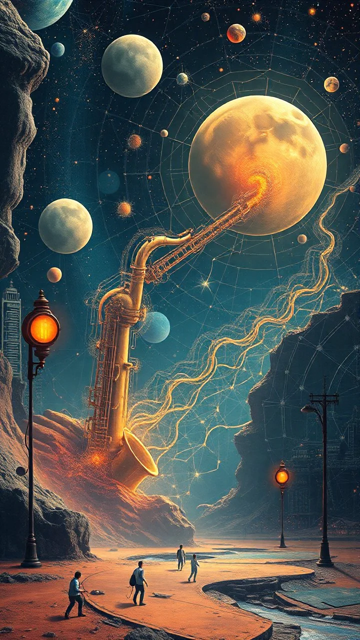 Surreal ambient jazz music fusion with scientific details