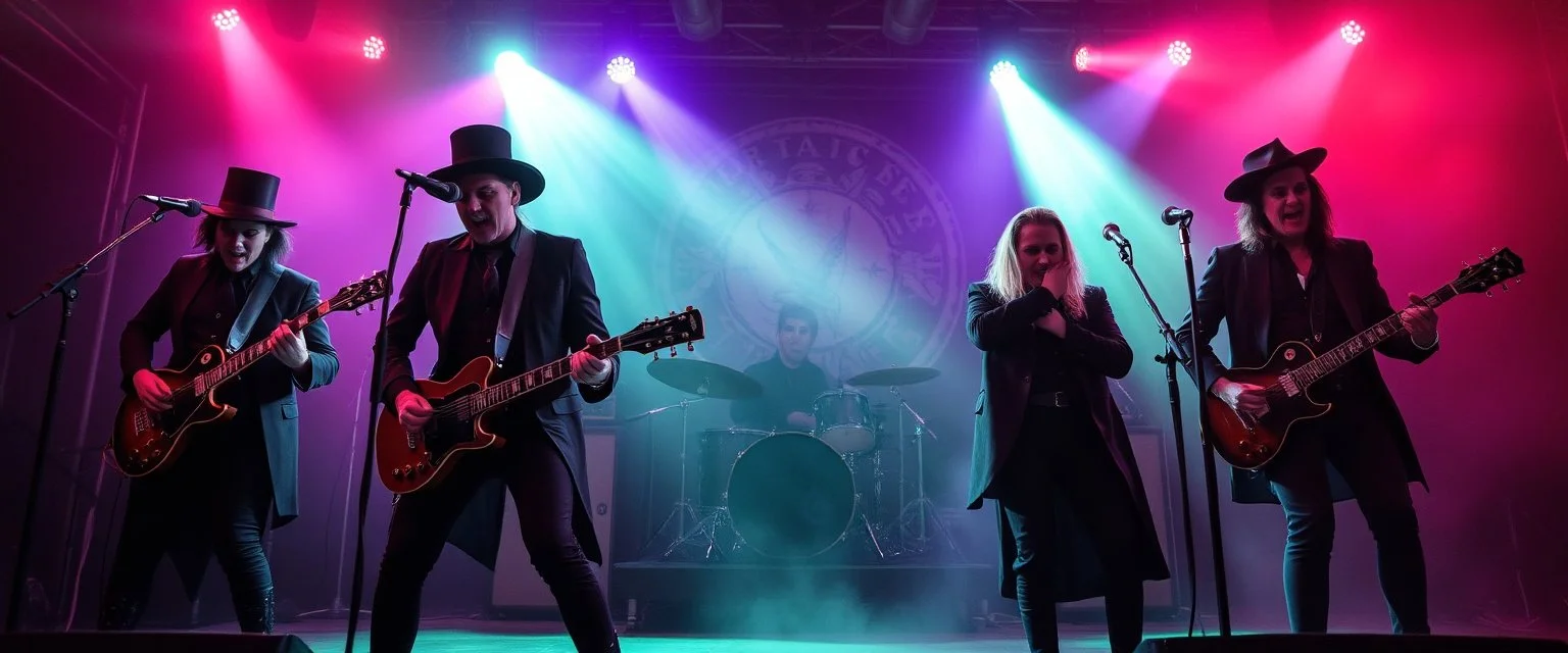 amish punk vampires on stage in style of Geiger
