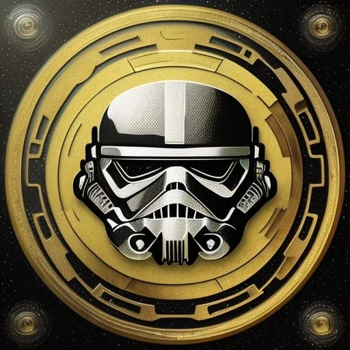 super embossed and photorealistic "STAR WARS" text, caption, shiny, photorealistic gold and silver and black metallic, reflective, centered, intricate