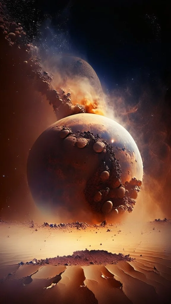 Planet turning into dust, space background