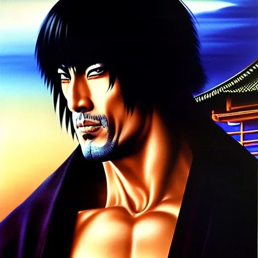 portrait of 'Genma Himuro-Ninja Scroll',painting by Earl Norem, simon Bisley, evan lee, 86-86, oil on canvas, cinematic composition, extreme detail,fit full head inside picture,8k