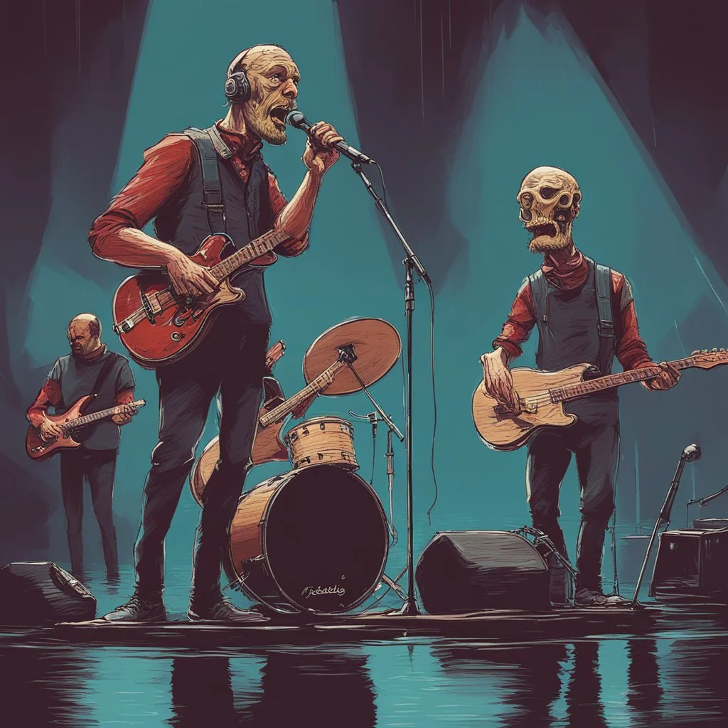 The famous band "Kebab brothers" from Sweden playing on a concert, simon stålenhag style