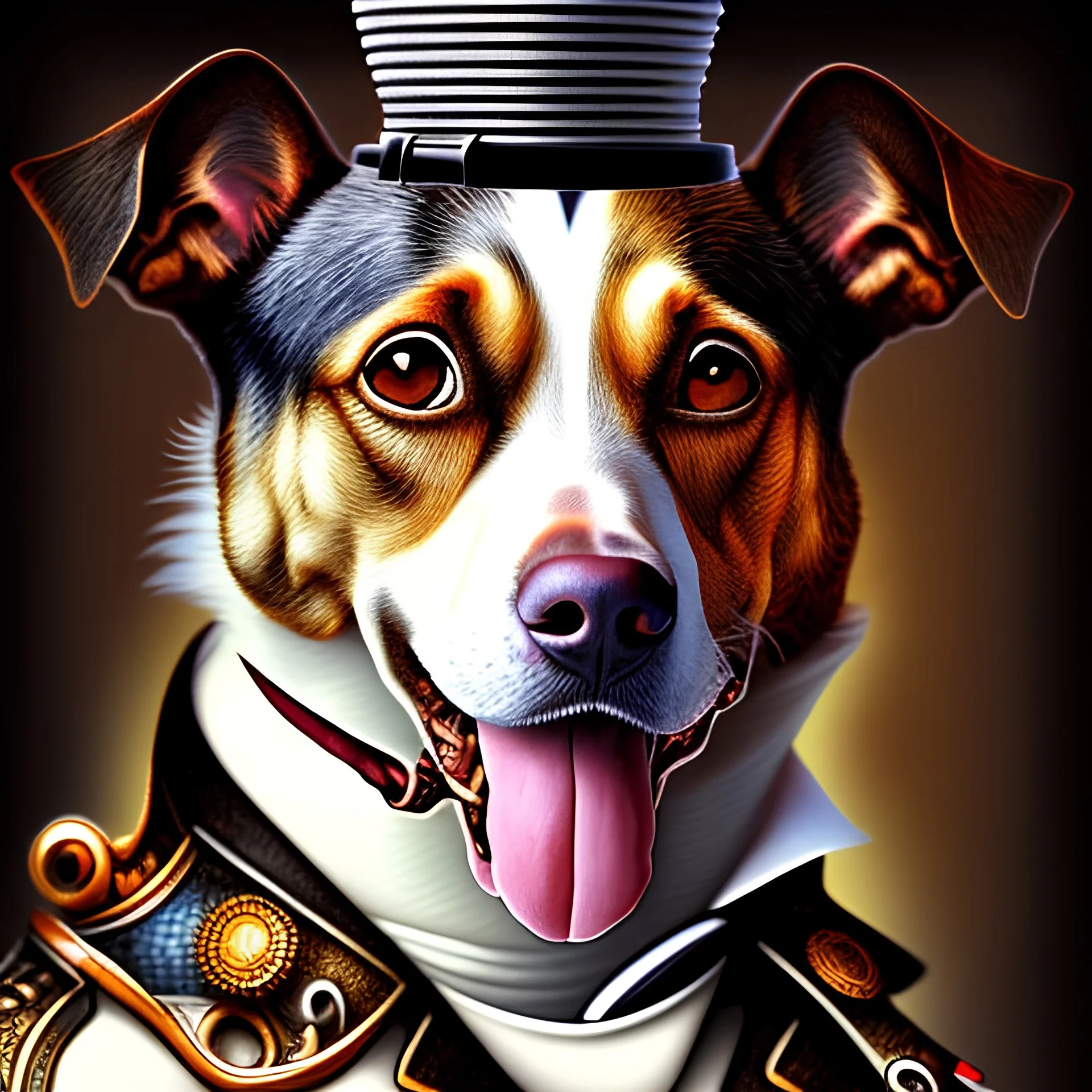 a happy dog the style of steampunk, as painted by Cezanne