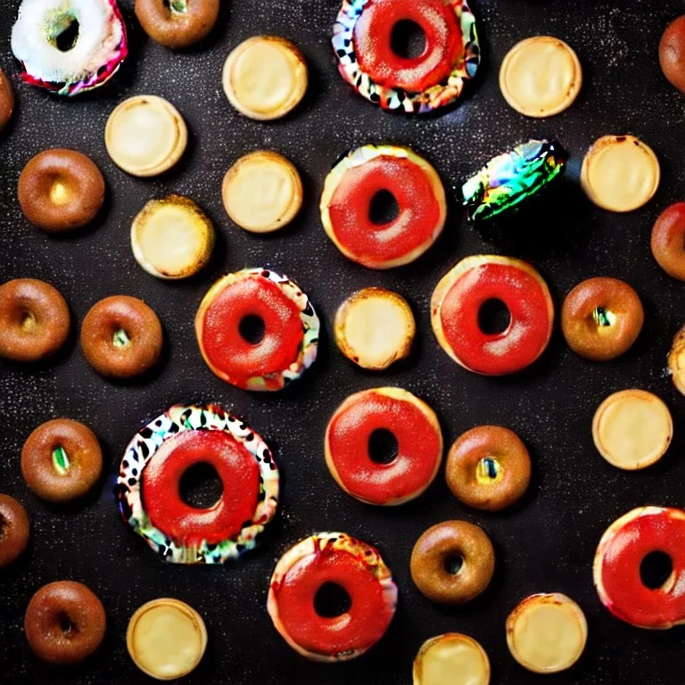 Pizza, hamburger, coca-cola, donut, coffee, black background