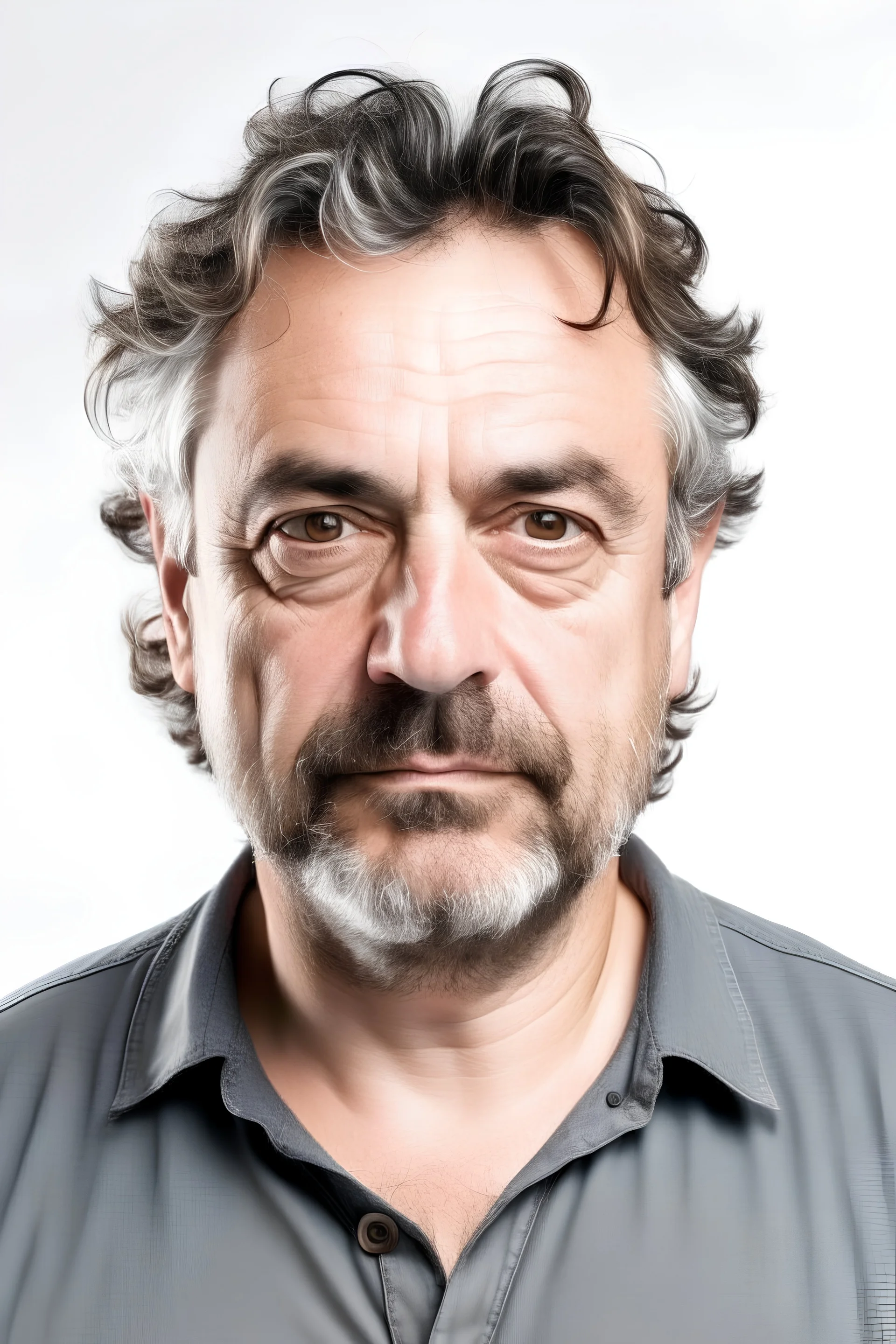 Stunning natural true colors professional photography on a white background showing a voluptuous and incredibly beautiful 43-year-old European man.
