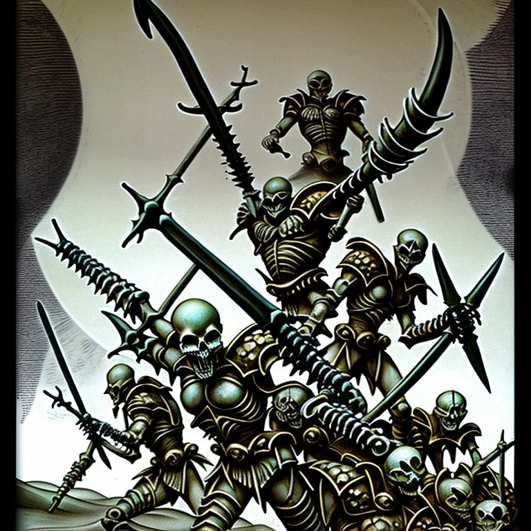 Stop motion animation, vintage animation art of an army of seven warrior skeletons from Jason and the Argonauts, ancient landscape, fantasy adventure, gothic warfare, cartoonist illustration, luminous, comic book style drawing in the style of Ray Harryhausen, Darren G. Davis, Scott Davis, airbrush 90s art, graphic novel, highly detailed, mythological fantasy, epic saga,