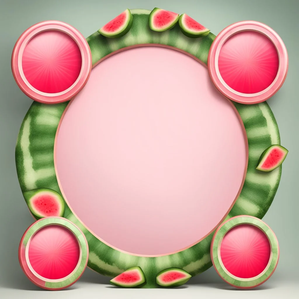 Round picture frames in the colors of watermelon with a light background for tubes