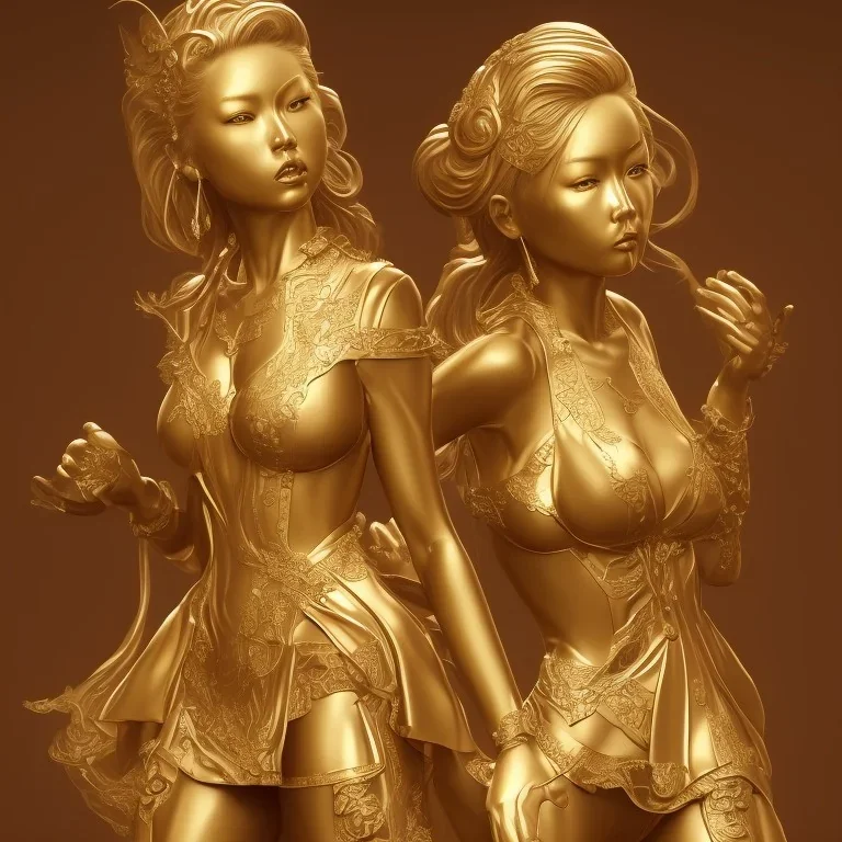 hitomi tanaka, highly realistic, highly detailed, golden statue