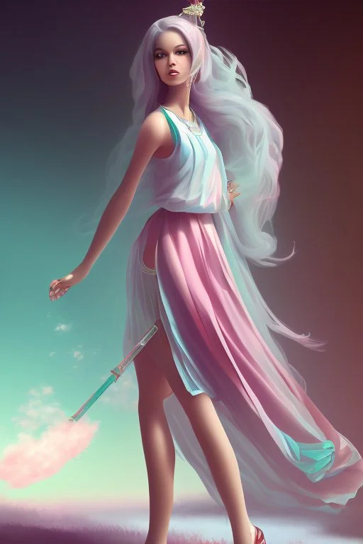 full body shot of Cotton candy girl, digital painting, high quality,standing pose, by IrinaKapi