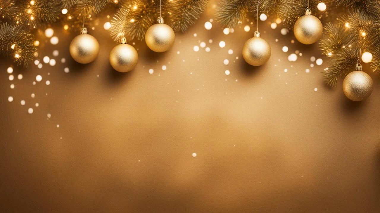 Little Christmas Decorations With Garland Lights On Golden Textured Background.