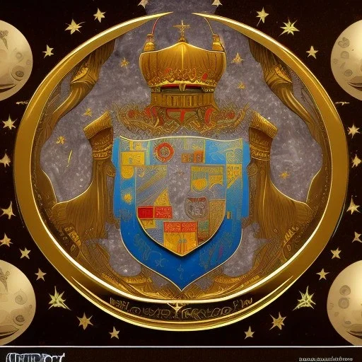 coat of arms of an arabian city featuring moons and hourglasses, very detailed