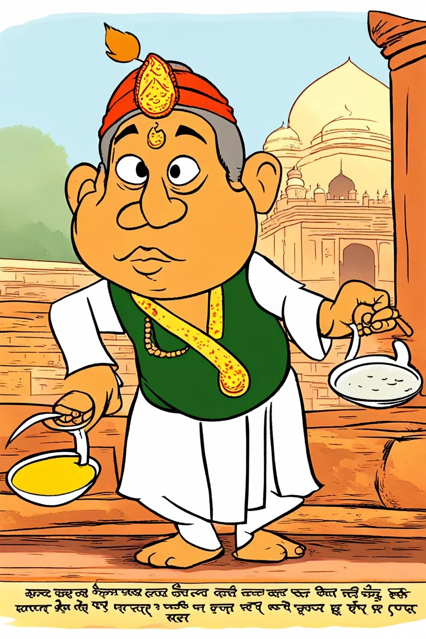 Birbals son used curd and asked if Akbar can spot butter in this cartoon character