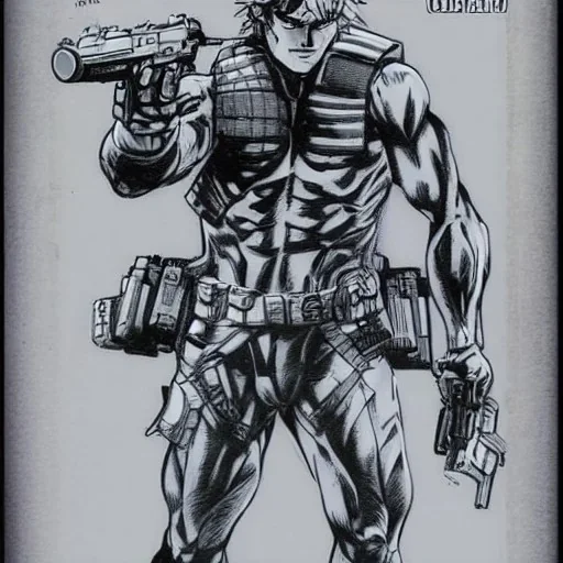 Solid Snake, in Style of Jojo's Bizarre Adventure, Manga Drawing, by Jim Lee