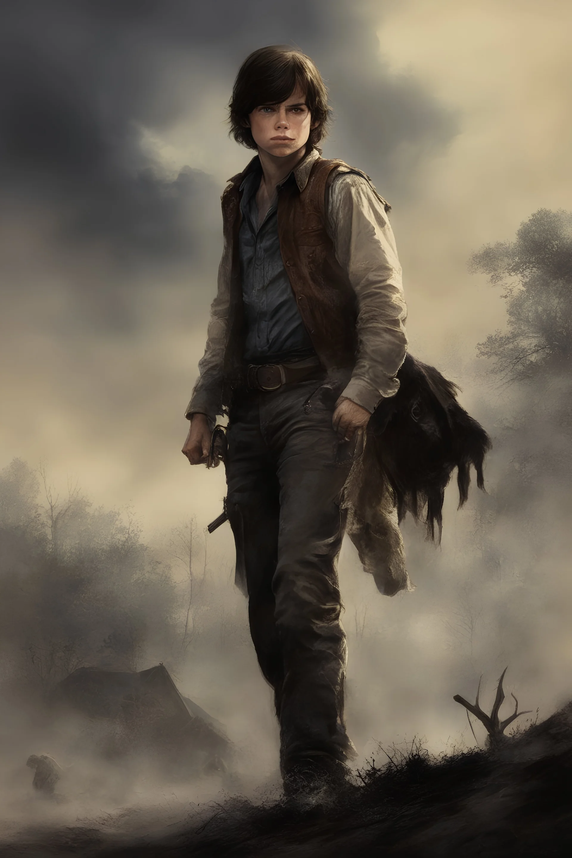 Movie Poster - Chandler Riggs as "Carl Grimes" - The Walking Dead - in the art style of Frank Frazetta