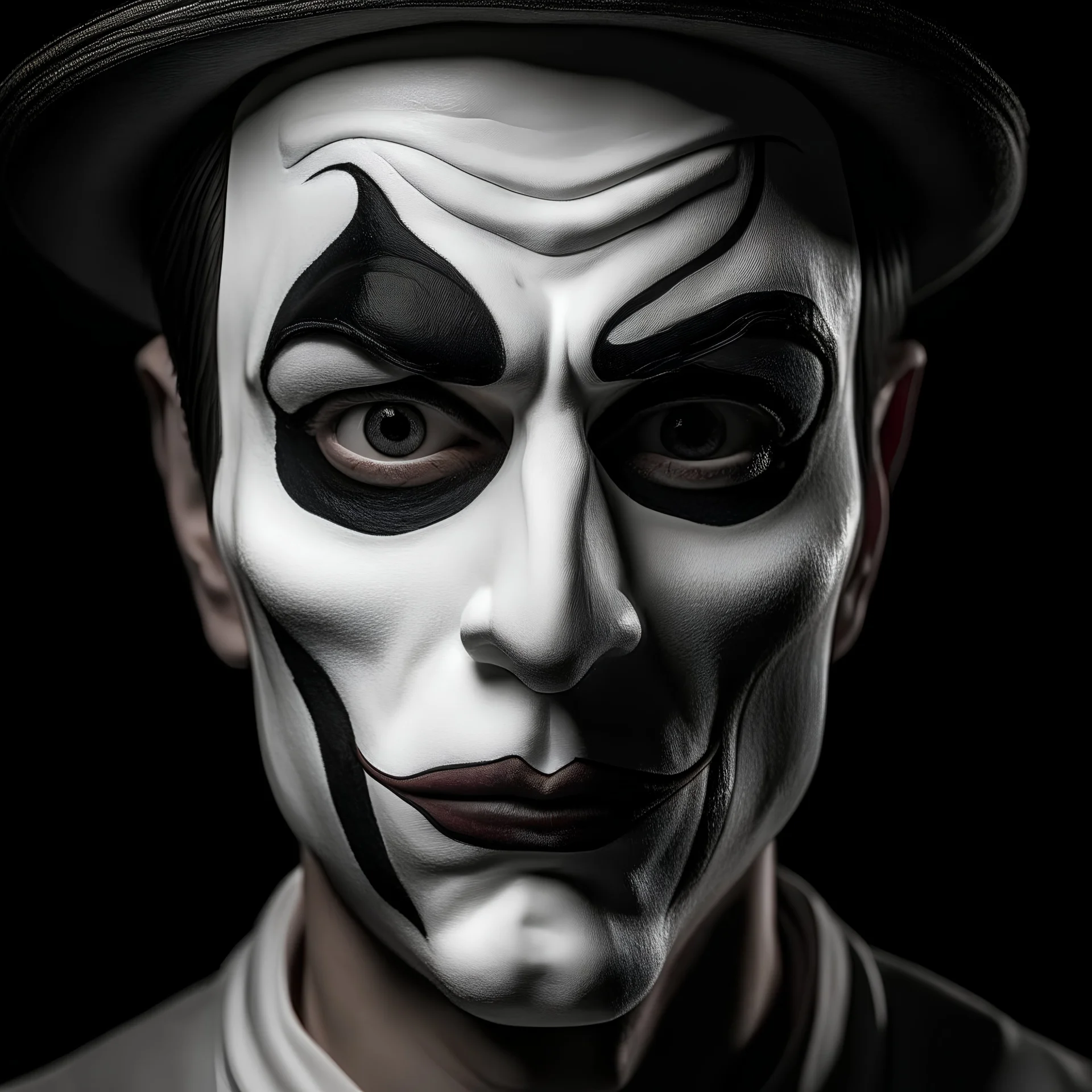 a mime's mask with an angry expression