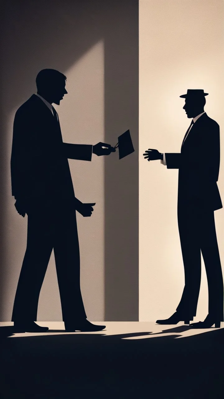 One day there was a rich man who spent his bribe money to another man. The picture is of the shadow of two men, one of them giving money to the other. The man’s shadow looks evil.