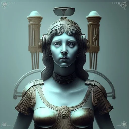 a greek marmor statue of athena, steam punk, scary, horror, realistic, made in octane, cinematic, movie, CGI, ultra-realistic, extremely detailed octane rendering, 8K, VRAY Super Real ar 2:3, dof photorealistic futuristic 50mm lens hard lighting dark gray tintype photograph, realistic lighting, sephia colors