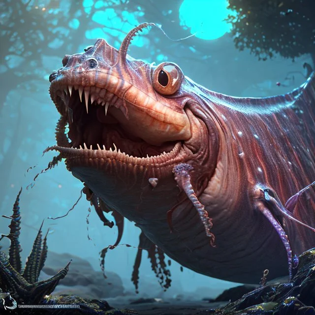 fluid ink angler fish creature, unreal engine 5, 8k resolution, photorealistic, ultra detailed