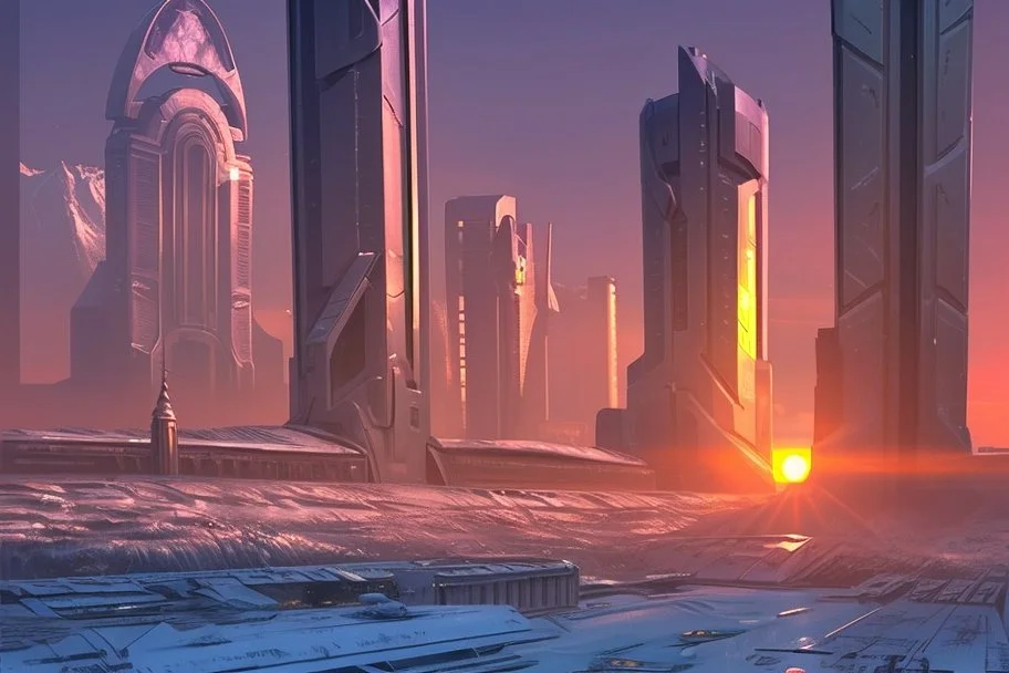 City Buildings, ice, sci-fi, epic, sunset