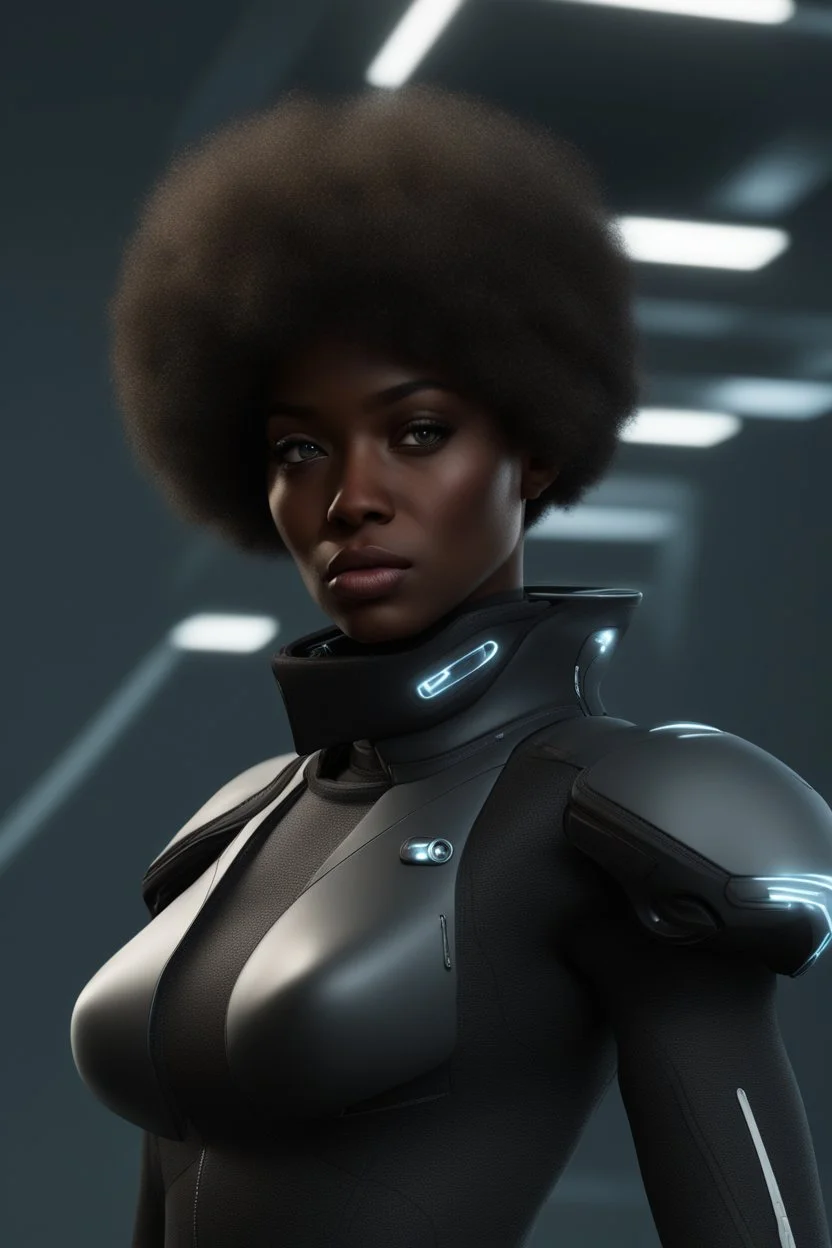 futuristic black character with a little afro, ultra hd et realistic art