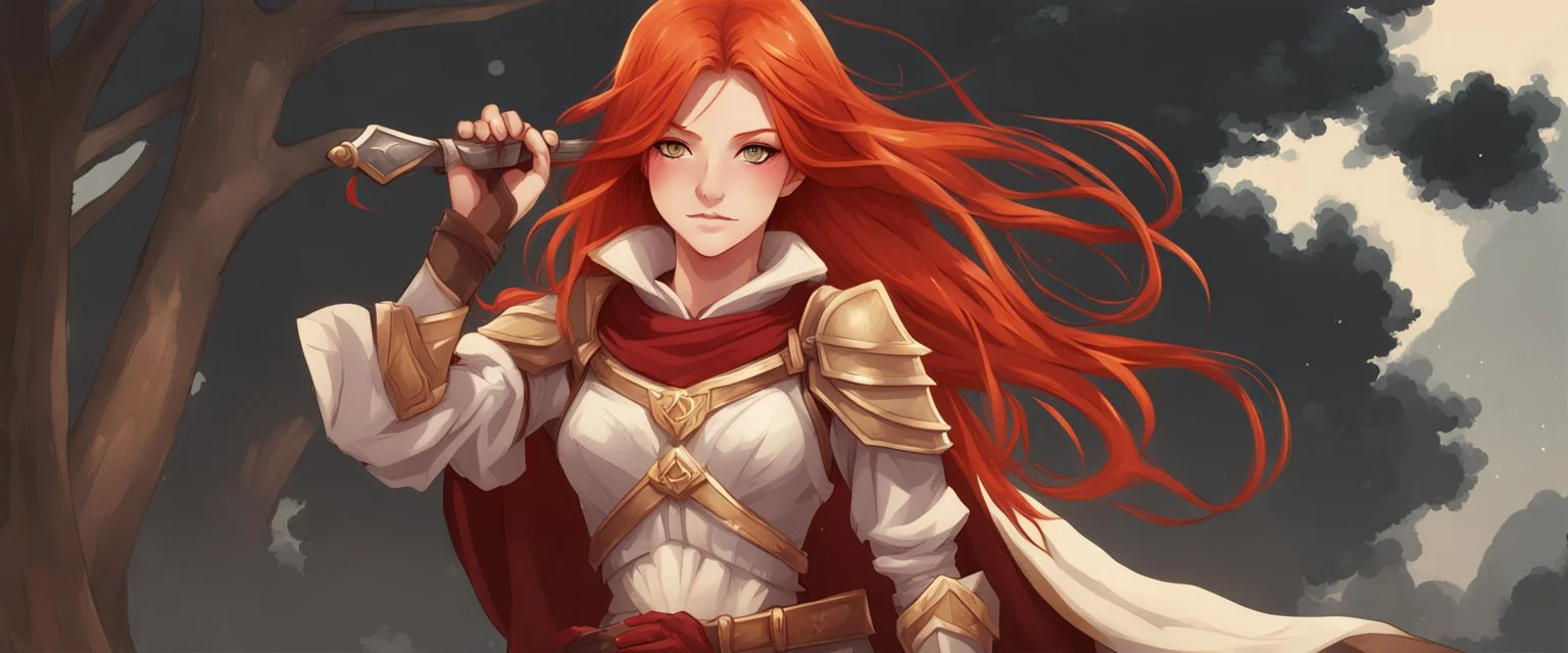 Teenaged Female Red haired kitsune paladin/bard