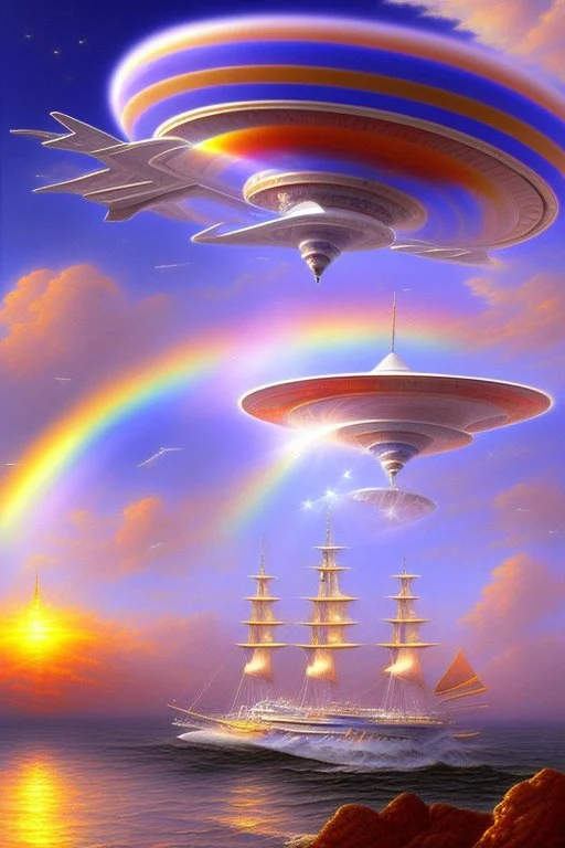 intergalactic very beautiful ufo rainbow futurist,mother ship pleiadien,crystal and light