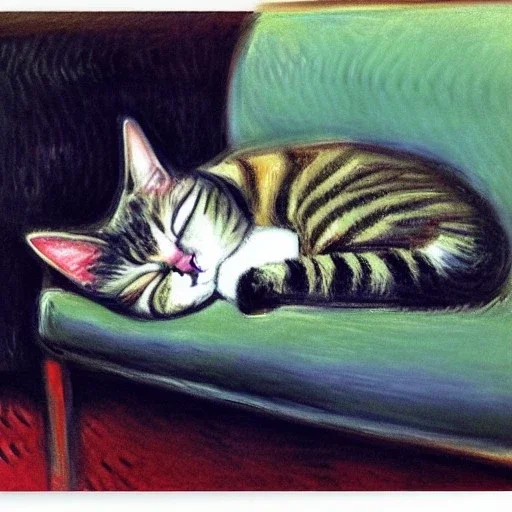 oil portrait of a Cat sleeping in a sofa by Monet 8k