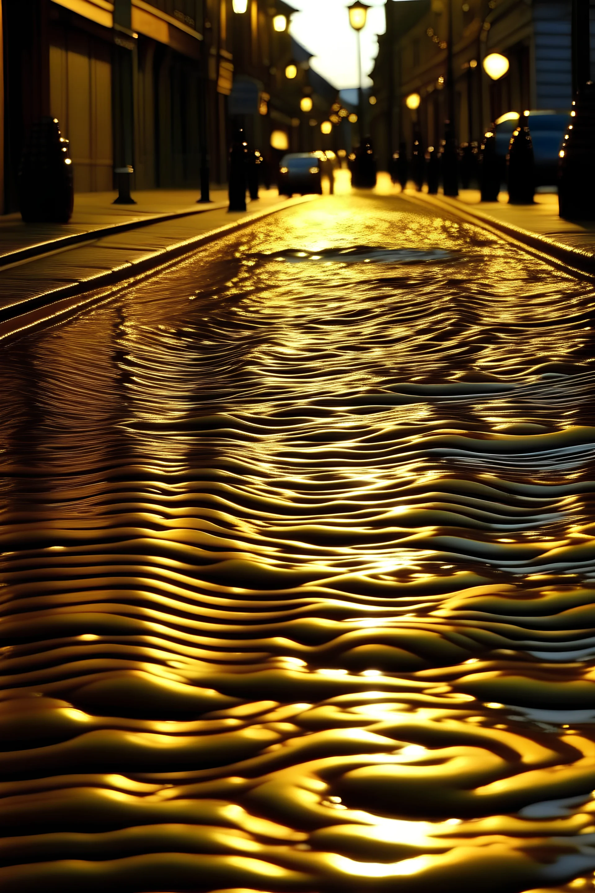 Magical ripples with golden scatterings and street lighting
