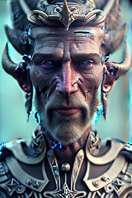 A photo realistic portrait of a stunning viking humanoid Alien prince, who is incredibly sad, 8k, 3d with depth of field hyper realistic