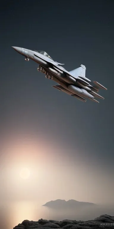 F-14, night ,full moon atmospheric , 8K, super realistic, unreal engine, cinematic lighting, octane render.