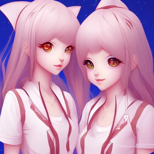 Anime Cat girls, cute, beautiful, twins