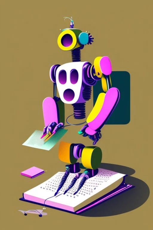 generate a full color front cover simplistic illustration representation of Ai bot writing a book